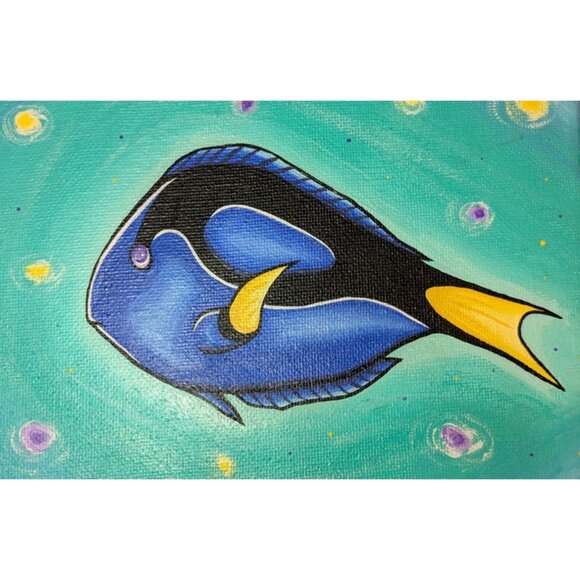 Hand-Painted "Fishy Friend 2" Canvas Art Featuring Blue Tang Fish - Picture 1 of 6